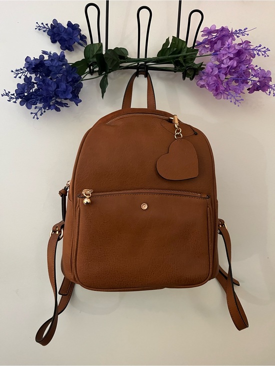 LC Lauren Conrad Handbags - LC Lauren Conrad Brown Faux Leather Heart Charm Backpack